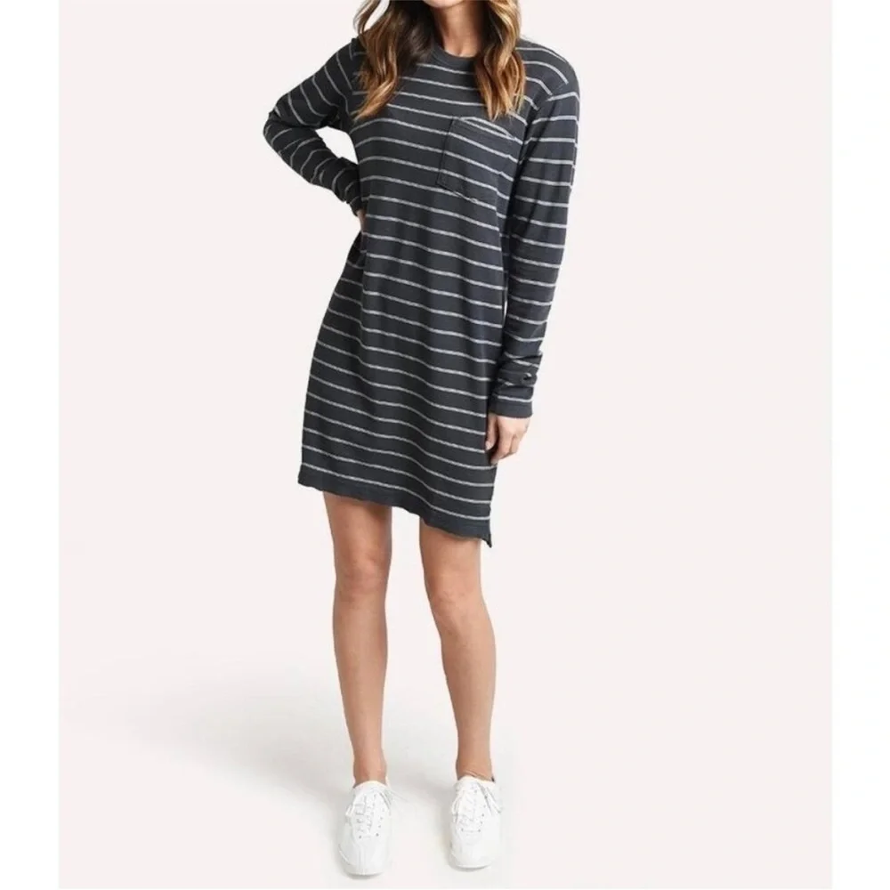 ATM Anthony Michael Melillo 100% Pima Cotton Striped Long Sleeve Shirt Dress L - Picture 2 of 11